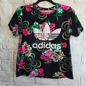 Adidas Black And Pink Floral Cottage Athletic T-Shirt Small